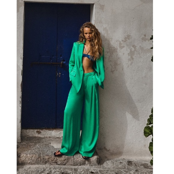 Zara 2 set satin effect full length pants and blazer - Picture 2 of 15